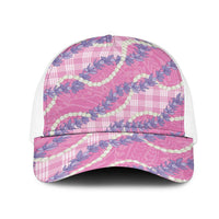 Pink Hawaii Palaka Honohono Pikake Mesh Trucker Cap Hawaiian Orchid Lei Polynesian Pattern - Polynesian Pride