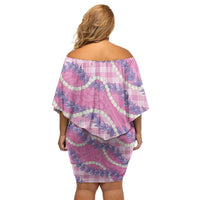 Pink Hawaii Palaka Honohono Pikake Off Shoulder Short Dress Hawaiian Orchid Lei Polynesian Pattern - Polynesian Pride