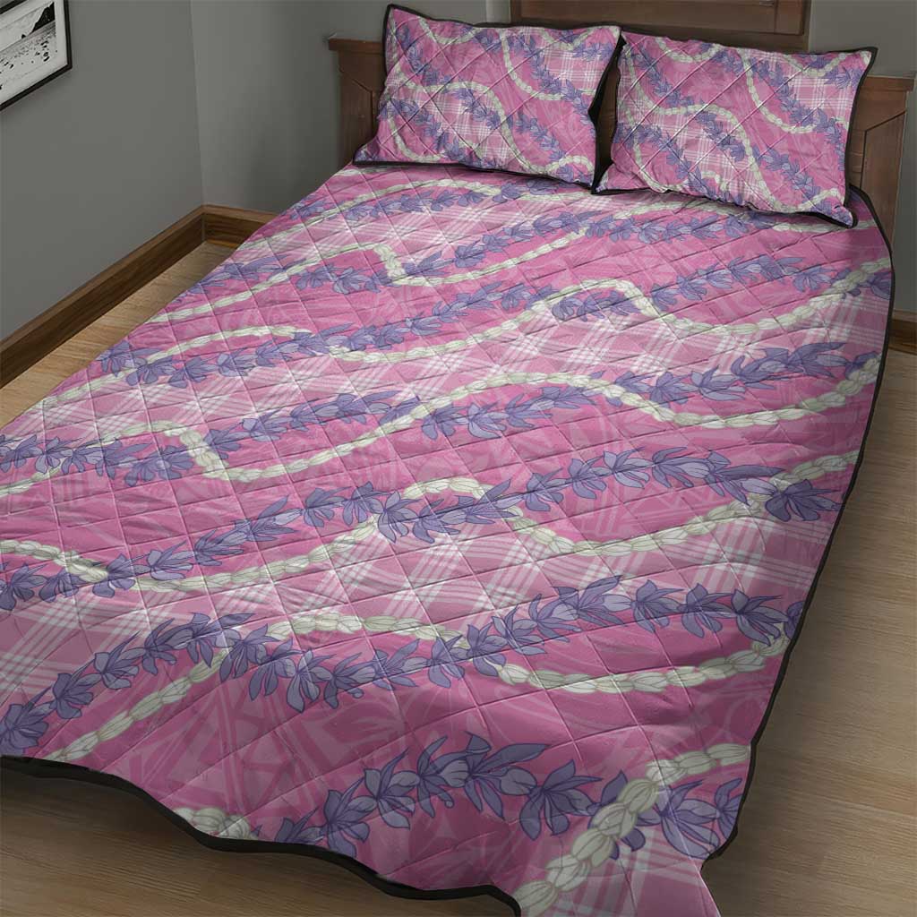 Pink Hawaii Palaka Honohono Pikake Quilt Bed Set Hawaiian Orchid Lei Polynesian Pattern LT14 - Polynesian Pride