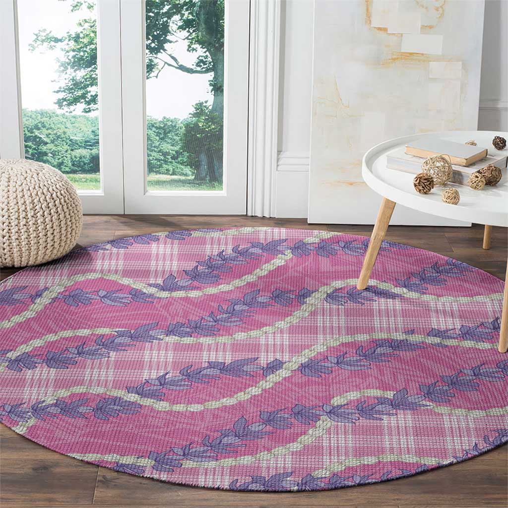 Pink Hawaii Palaka Honohono Pikake Round Carpet Hawaiian Orchid Lei Polynesian Pattern - Polynesian Pride