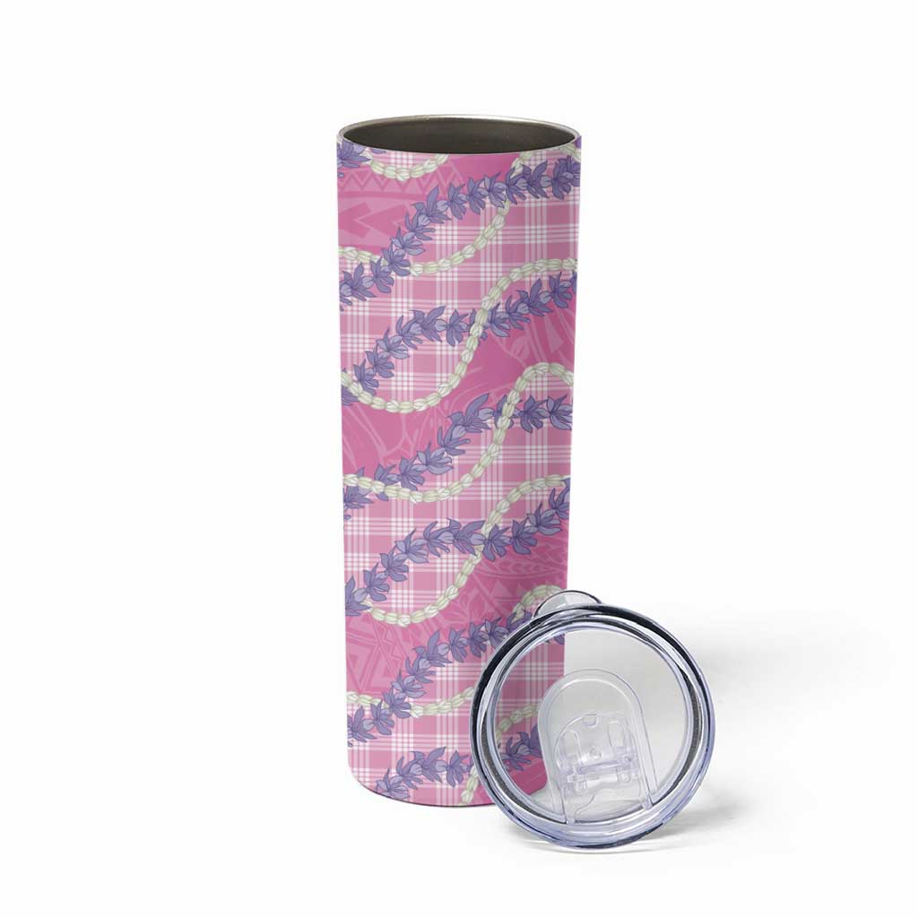 Pink Hawaii Palaka Honohono Pikake Skinny Tumbler Hawaiian Orchid Lei Polynesian Pattern LT14 - Polynesian Pride