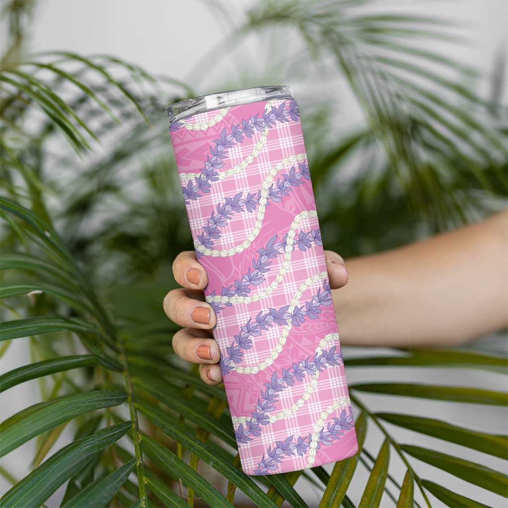 Pink Hawaii Palaka Honohono Pikake Skinny Tumbler Hawaiian Orchid Lei Polynesian Pattern LT14 - Polynesian Pride