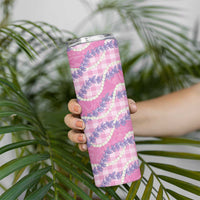 Pink Hawaii Palaka Honohono Pikake Skinny Tumbler Hawaiian Orchid Lei Polynesian Pattern LT14 - Polynesian Pride