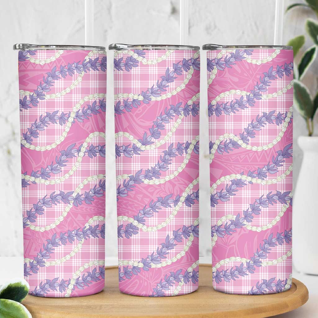 Pink Hawaii Palaka Honohono Pikake Skinny Tumbler Hawaiian Orchid Lei Polynesian Pattern LT14 - Polynesian Pride