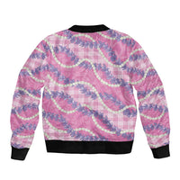 Pink Hawaii Palaka Honohono Pikake Sleeve Zip Bomber Jacket Hawaiian Orchid Lei Polynesian Pattern - Polynesian Pride