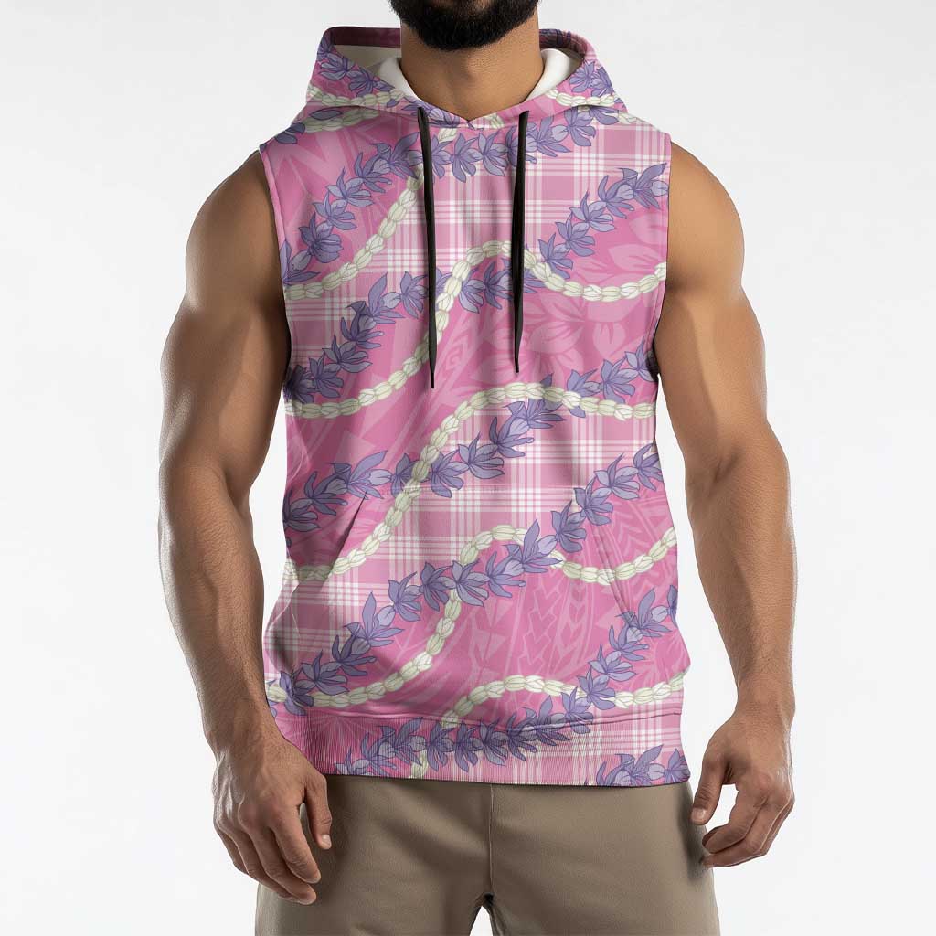 Pink Hawaii Palaka Honohono Pikake Sleeveless Hoodie Hawaiian Orchid Lei Polynesian Pattern LT14 - Polynesian Pride
