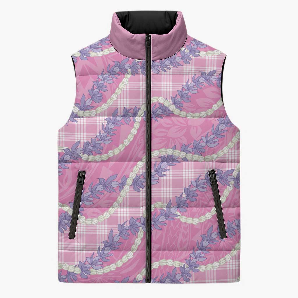 Pink Hawaii Palaka Honohono Pikake Sleeveless Puffer Jacket Hawaiian Orchid Lei Polynesian Pattern LT14 Unisex Pink - Polynesian Pride
