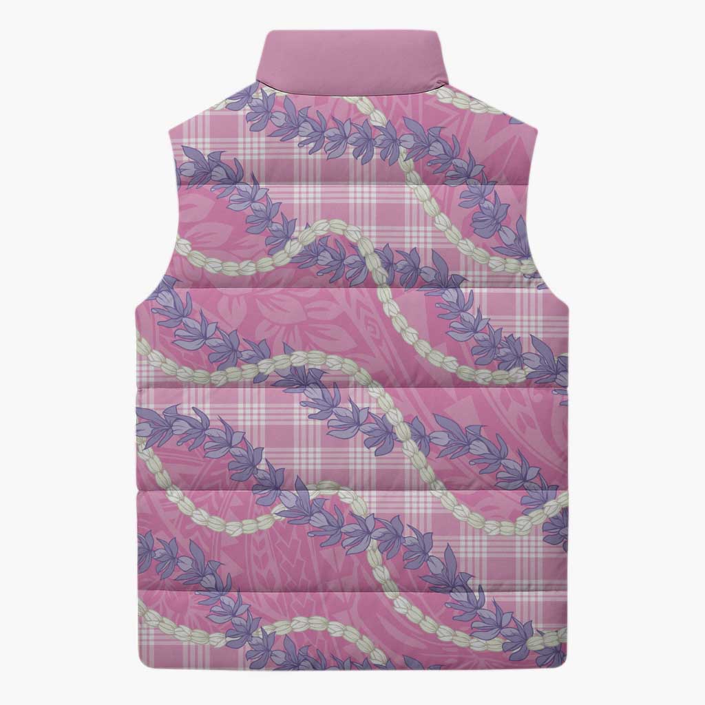 Pink Hawaii Palaka Honohono Pikake Sleeveless Puffer Jacket Hawaiian Orchid Lei Polynesian Pattern LT14 - Polynesian Pride