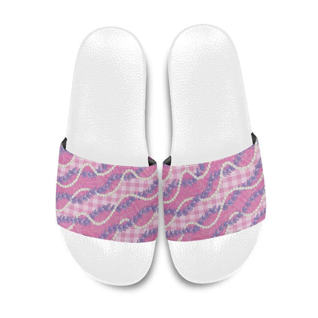 Pink Hawaii Palaka Honohono Pikake Slide Sandals Hawaiian Orchid Lei Polynesian Pattern LT14 Pink - Polynesian Pride