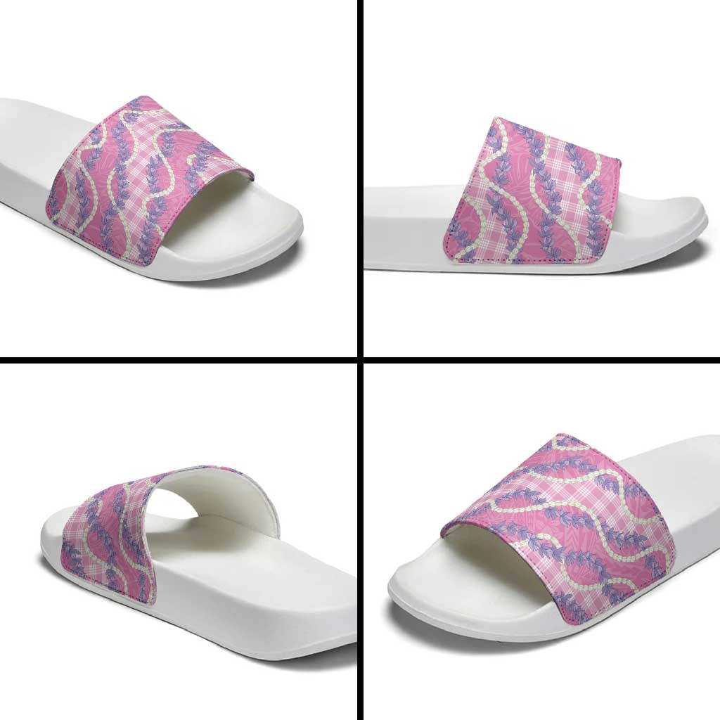 Pink Hawaii Palaka Honohono Pikake Slide Sandals Hawaiian Orchid Lei Polynesian Pattern LT14 - Polynesian Pride