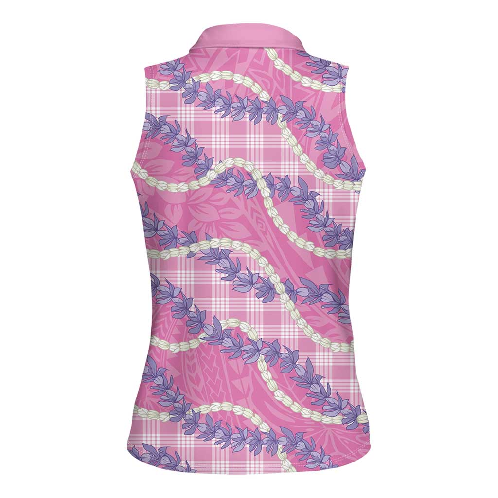 Pink Hawaii Palaka Honohono Pikake Women Sleeveless Polo Shirt Hawaiian Orchid Lei Polynesian Pattern LT14 - Polynesian Pride