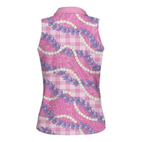 Pink Hawaii Palaka Honohono Pikake Women Sleeveless Polo Shirt Hawaiian Orchid Lei Polynesian Pattern LT14 - Polynesian Pride