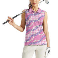 Pink Hawaii Palaka Honohono Pikake Women Sleeveless Polo Shirt Hawaiian Orchid Lei Polynesian Pattern LT14 - Polynesian Pride