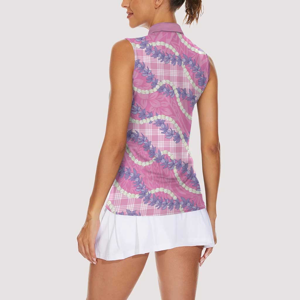 Pink Hawaii Palaka Honohono Pikake Women Sleeveless Polo Shirt Hawaiian Orchid Lei Polynesian Pattern LT14 - Polynesian Pride