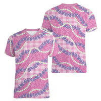 Pink Hawaii Palaka Honohono Pikake Women V-Neck T-Shirt Hawaiian Orchid Lei Polynesian Pattern LT14 - Polynesian Pride