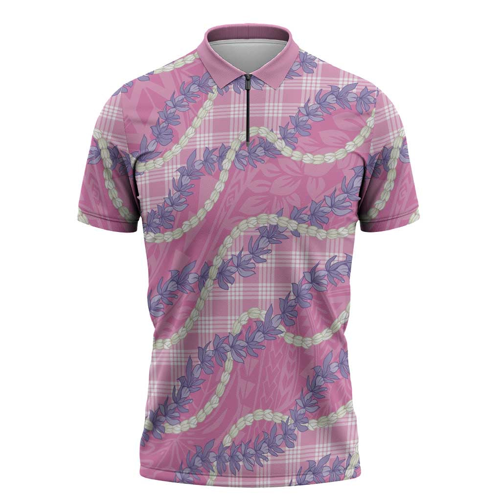 Pink Hawaii Palaka Honohono Pikake Zipper Polo Shirt Hawaiian Orchid Lei Polynesian Pattern LT14 Pink - Polynesian Pride