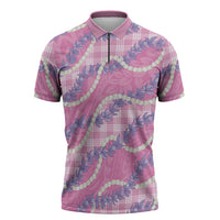 Pink Hawaii Palaka Honohono Pikake Zipper Polo Shirt Hawaiian Orchid Lei Polynesian Pattern LT14 Pink - Polynesian Pride