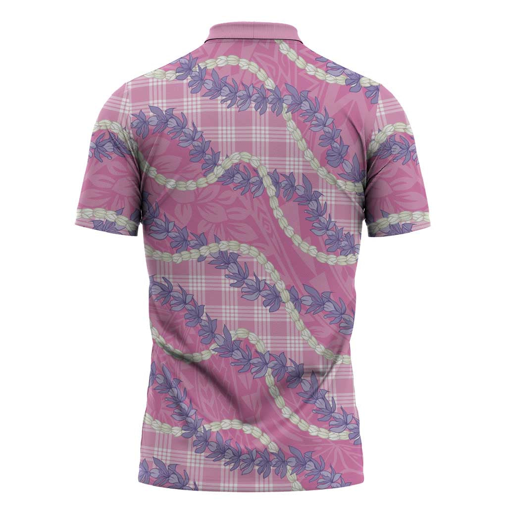 Pink Hawaii Palaka Honohono Pikake Zipper Polo Shirt Hawaiian Orchid Lei Polynesian Pattern LT14 - Polynesian Pride