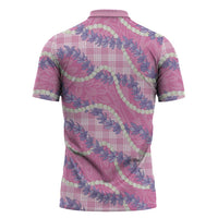 Pink Hawaii Palaka Honohono Pikake Zipper Polo Shirt Hawaiian Orchid Lei Polynesian Pattern LT14 - Polynesian Pride