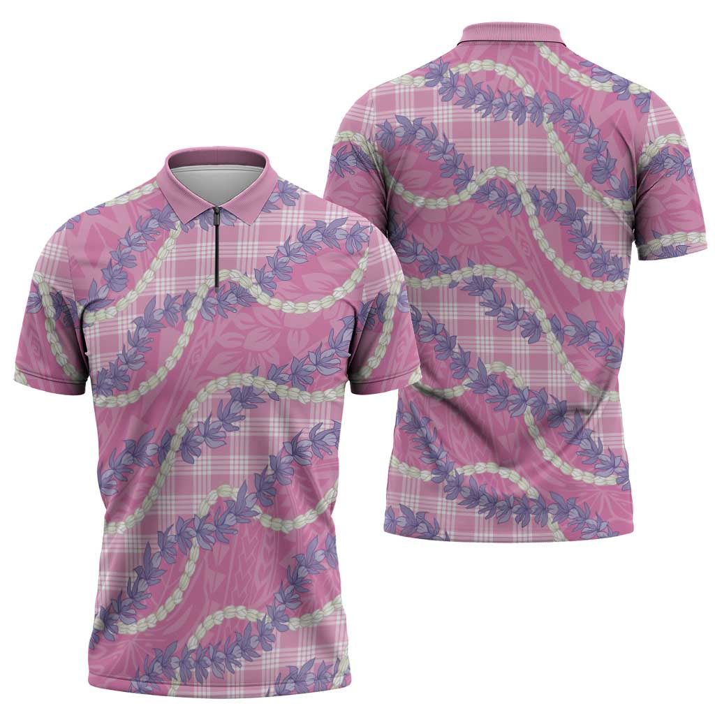 Pink Hawaii Palaka Honohono Pikake Zipper Polo Shirt Hawaiian Orchid Lei Polynesian Pattern LT14 - Polynesian Pride