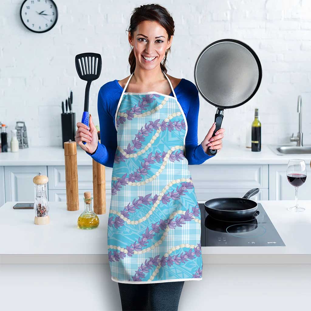 Blue Hawaii Palaka Honohono Pikake Apron Hawaiian Orchid Lei Polynesian Pattern - Polynesian Pride