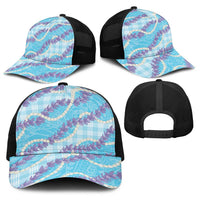 Blue Hawaii Palaka Honohono Pikake Baseball Net Cap Hawaiian Orchid Lei Polynesian Pattern - Polynesian Pride