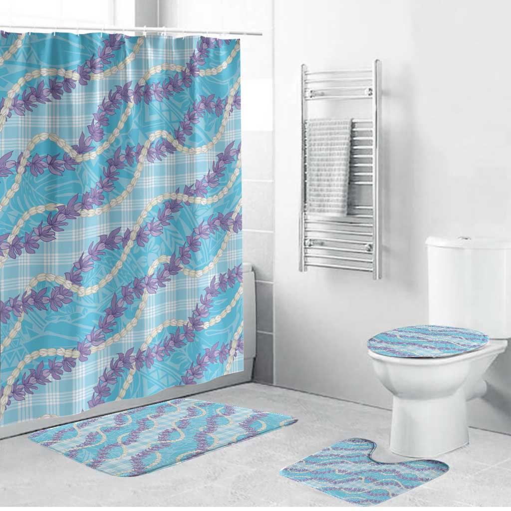 Blue Hawaii Palaka Honohono Pikake Bathroom Set Hawaiian Orchid Lei Polynesian Pattern LT14 Bathroom Set (4 pcs) Blue - Polynesian Pride