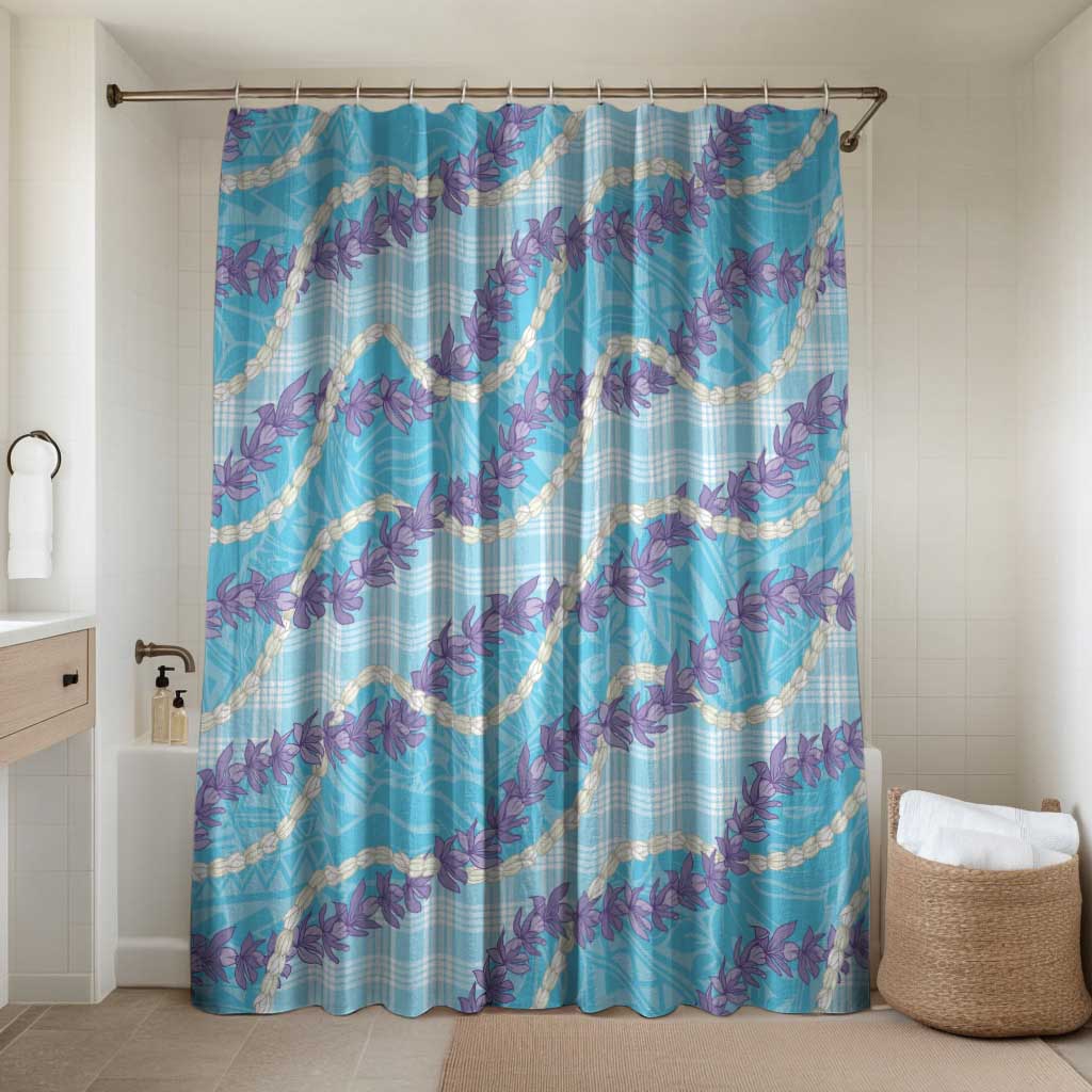 Blue Hawaii Palaka Honohono Pikake Bathroom Set Hawaiian Orchid Lei Polynesian Pattern LT14 Shower Curtain Only Blue - Polynesian Pride