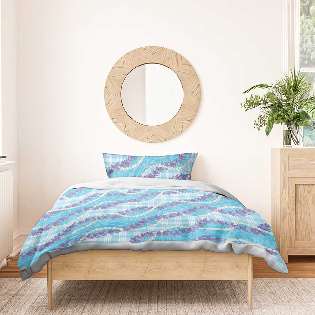 Blue Hawaii Palaka Honohono Pikake Bedding Set Hawaiian Orchid Lei Polynesian Pattern - Polynesian Pride