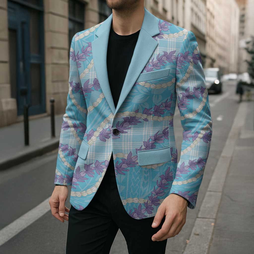 Blue Hawaii Palaka Honohono Pikake Blazer Hawaiian Orchid Lei Polynesian Pattern - Polynesian Pride