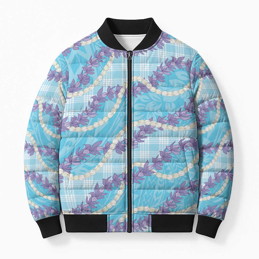Blue Hawaii Palaka Honohono Pikake Bomber Puffer Jacket Hawaiian Orchid Lei Polynesian Pattern LT14 Unisex Blue - Polynesian Pride