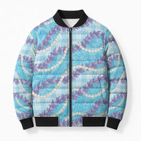 Blue Hawaii Palaka Honohono Pikake Bomber Puffer Jacket Hawaiian Orchid Lei Polynesian Pattern LT14 Unisex Blue - Polynesian Pride