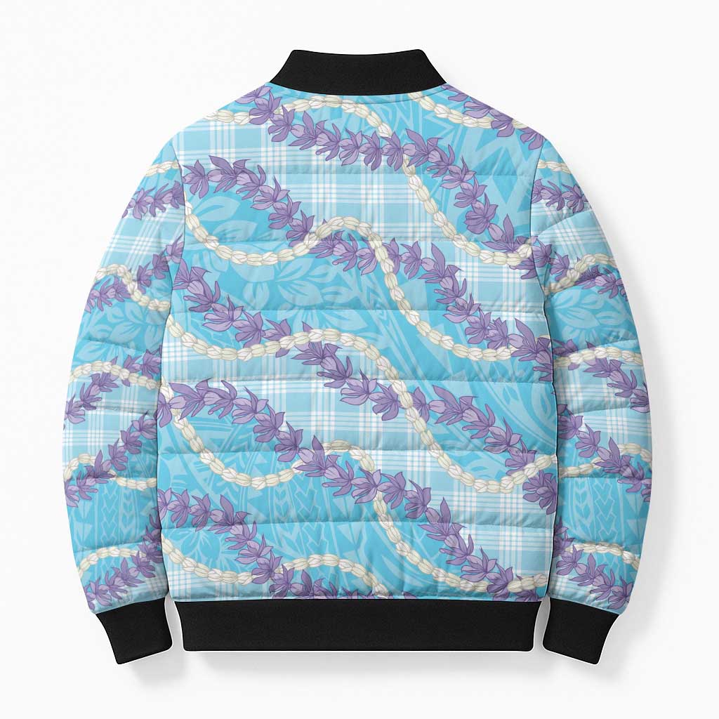 Blue Hawaii Palaka Honohono Pikake Bomber Puffer Jacket Hawaiian Orchid Lei Polynesian Pattern LT14 - Polynesian Pride