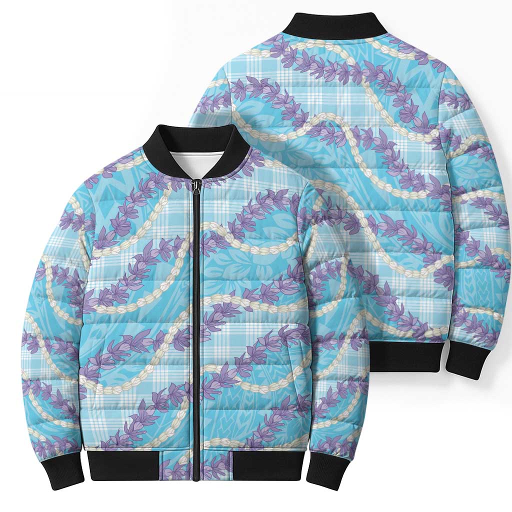 Blue Hawaii Palaka Honohono Pikake Bomber Puffer Jacket Hawaiian Orchid Lei Polynesian Pattern LT14 - Polynesian Pride