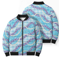 Blue Hawaii Palaka Honohono Pikake Bomber Puffer Jacket Hawaiian Orchid Lei Polynesian Pattern LT14 - Polynesian Pride