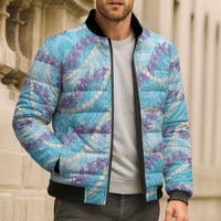 Blue Hawaii Palaka Honohono Pikake Bomber Puffer Jacket Hawaiian Orchid Lei Polynesian Pattern LT14 - Polynesian Pride