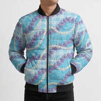 Blue Hawaii Palaka Honohono Pikake Bomber Puffer Jacket Hawaiian Orchid Lei Polynesian Pattern LT14 - Polynesian Pride