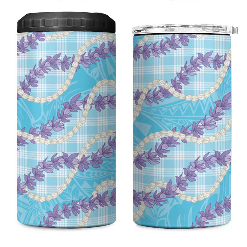 Blue Hawaii Palaka Honohono Pikake 4 in 1 Can Cooler Tumbler Hawaiian Orchid Lei Polynesian Pattern LT14 One Size: 16 oz Blue - Polynesian Pride