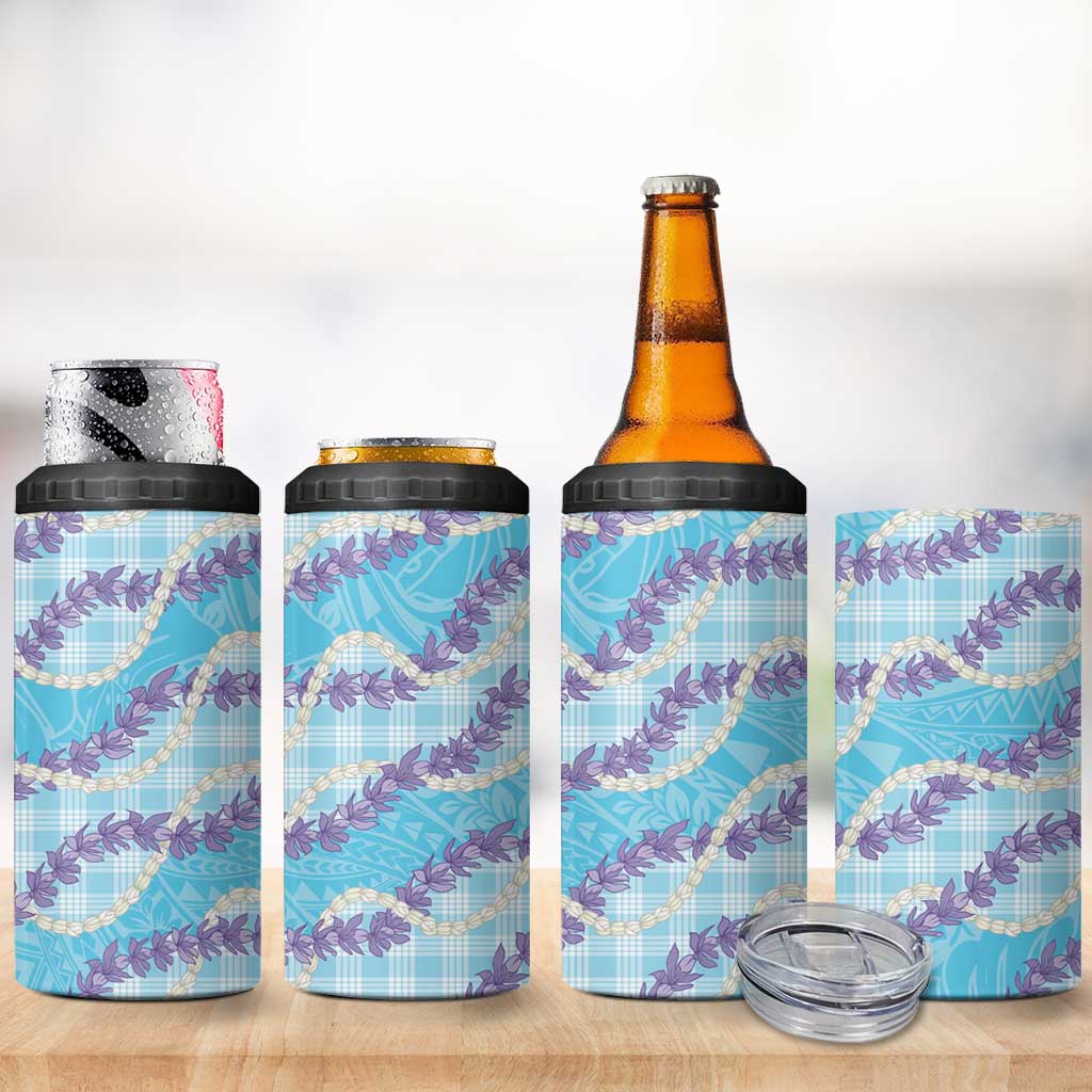 Blue Hawaii Palaka Honohono Pikake 4 in 1 Can Cooler Tumbler Hawaiian Orchid Lei Polynesian Pattern LT14 - Polynesian Pride