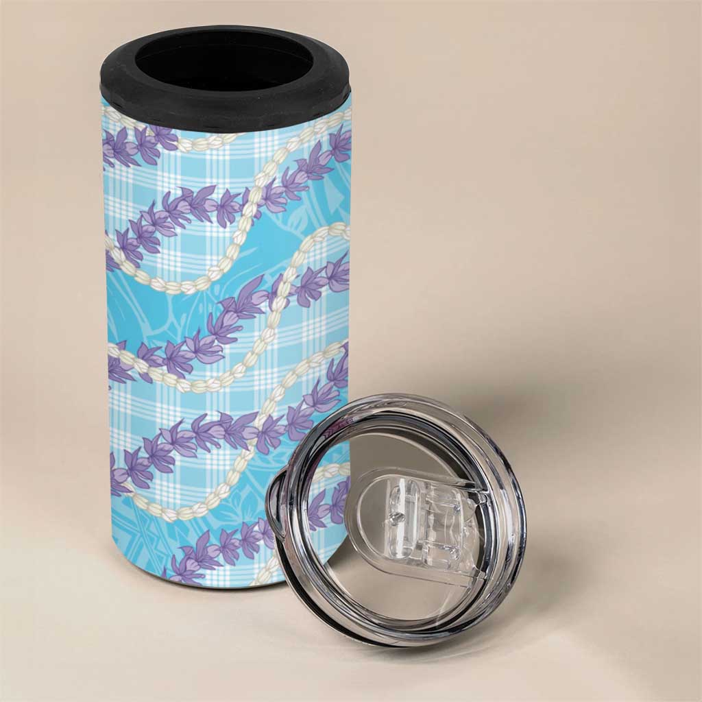 Blue Hawaii Palaka Honohono Pikake 4 in 1 Can Cooler Tumbler Hawaiian Orchid Lei Polynesian Pattern LT14 - Polynesian Pride