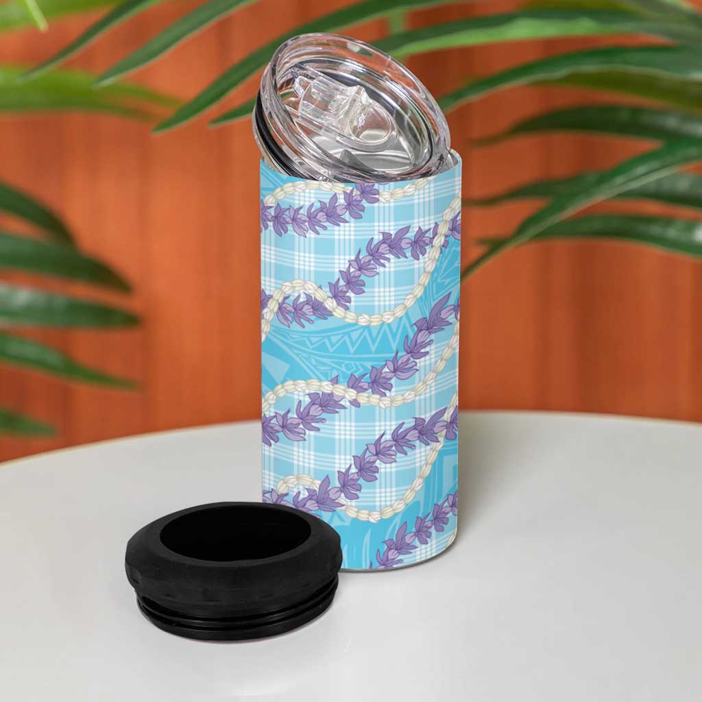 Blue Hawaii Palaka Honohono Pikake 4 in 1 Can Cooler Tumbler Hawaiian Orchid Lei Polynesian Pattern LT14 - Polynesian Pride