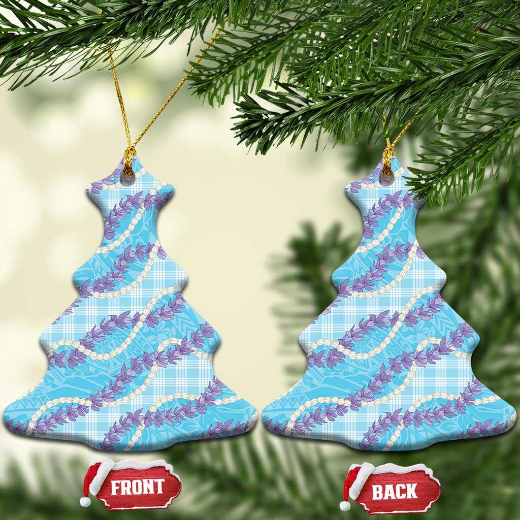 Blue Hawaii Palaka Honohono Pikake Ceramic Ornament Hawaiian Orchid Lei Polynesian Pattern - Polynesian Pride