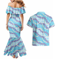 Blue Hawaii Palaka Honohono Pikake Couples Matching Mermaid Dress and Hawaiian Shirt Hawaiian Orchid Lei Polynesian Pattern LT14 - Polynesian Pride