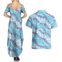 Blue Hawaii Palaka Honohono Pikake Couples Matching Summer Maxi Dress and Hawaiian Shirt Hawaiian Orchid Lei Polynesian Pattern LT14 - Polynesian Pride