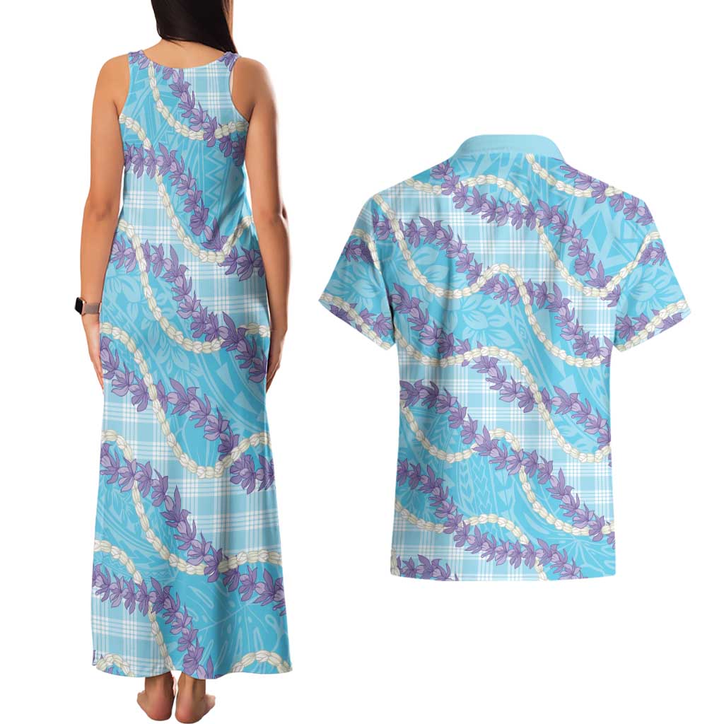 Blue Hawaii Palaka Honohono Pikake Couples Matching Tank Maxi Dress and Hawaiian Shirt Hawaiian Orchid Lei Polynesian Pattern LT14 - Polynesian Pride