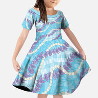 Blue Hawaii Palaka Honohono Pikake Family Matching Tank Maxi Dress and Hawaiian Shirt Hawaiian Orchid Lei Polynesian Pattern LT14 Daughter's Dress Blue - Polynesian Pride
