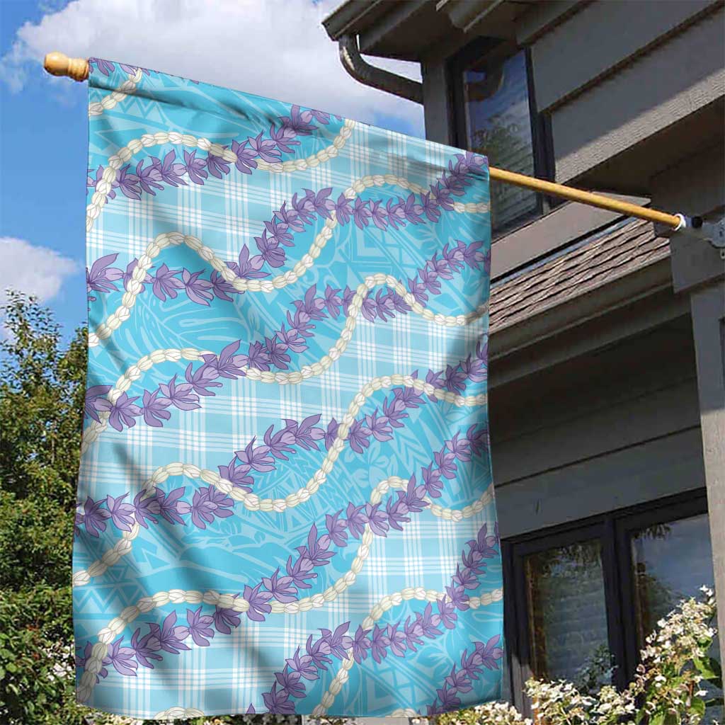 Blue Hawaii Palaka Honohono Pikake Garden Flag Hawaiian Orchid Lei Polynesian Pattern - Polynesian Pride