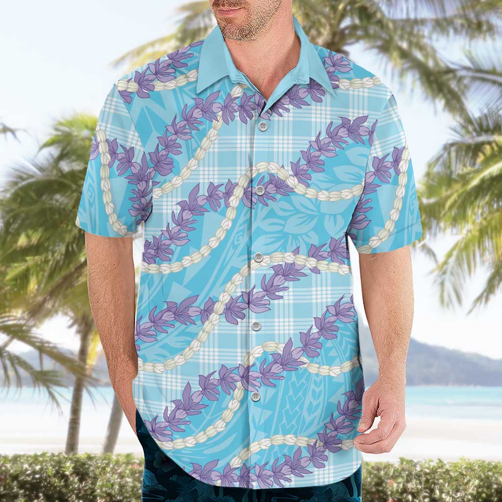 Blue Hawaii Palaka Honohono Pikake Hawaiian Shirt Hawaiian Orchid Lei Polynesian Pattern - Polynesian Pride