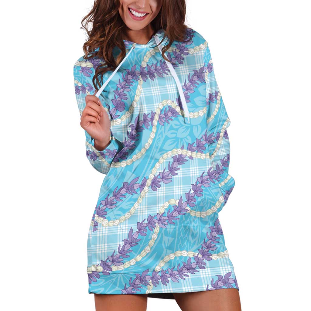 Blue Hawaii Palaka Honohono Pikake Hoodie Dress Hawaiian Orchid Lei Polynesian Pattern LT14 Blue - Polynesian Pride