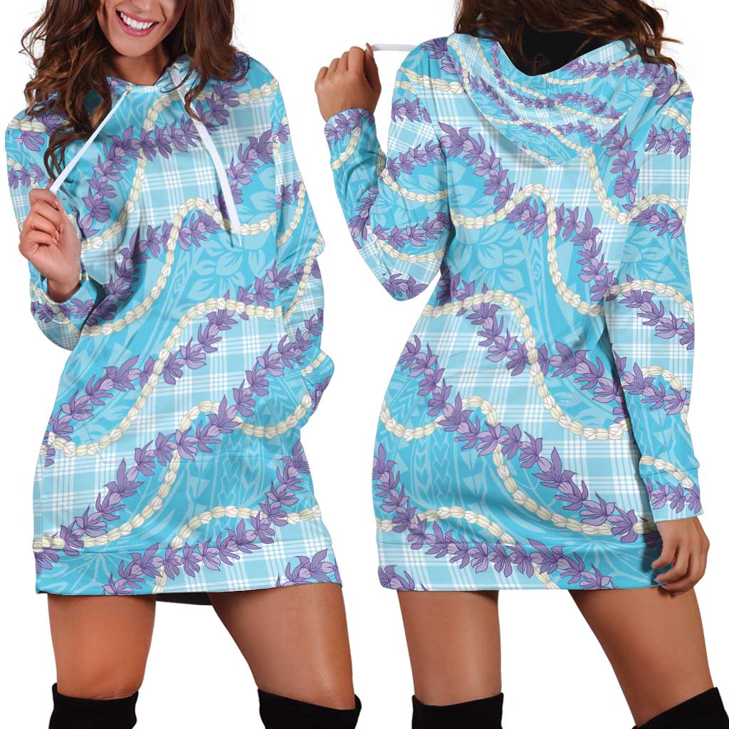 Blue Hawaii Palaka Honohono Pikake Hoodie Dress Hawaiian Orchid Lei Polynesian Pattern LT14 - Polynesian Pride